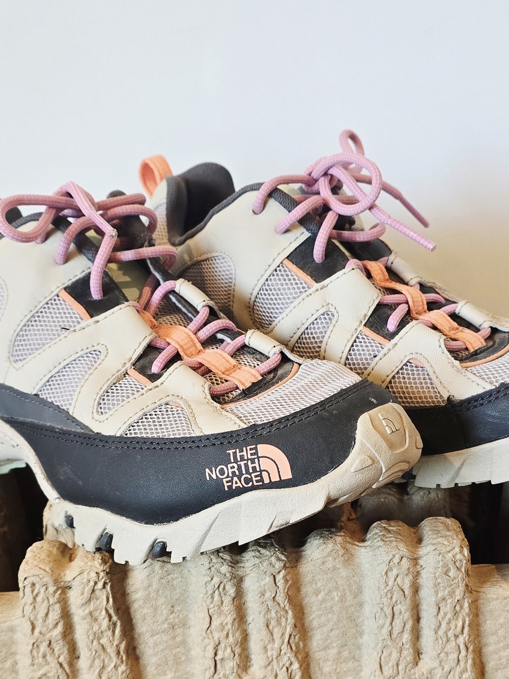 The North Face Beige With Pink & Orange Trim Trail Sneakers Sz 9.5